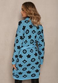 Renee - Niebieski Kardigan z Wiązanym Paskiem Ozdobiony Wzorem w Kwiaty Timonen. Kolor: niebieski. Materiał: dzianina, materiał, tkanina. Wzór: aplikacja, kwiaty #5