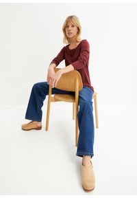 bonprix - Bawełniana bluzka z długim rękawem. Kolor: czerwony. Materiał: bawełna. Długość rękawa: długi rękaw. Długość: długie #2