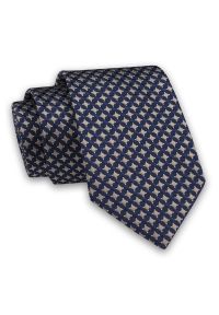 Alties - Granatowo-Beżowy Elegancki Męski Krawat -ALTIES- 7cm, Stylowy, Klasyczny, w Drobną Kratkę. Kolor: niebieski, brązowy, beżowy, wielokolorowy. Materiał: tkanina. Wzór: kratka. Styl: klasyczny, elegancki #1