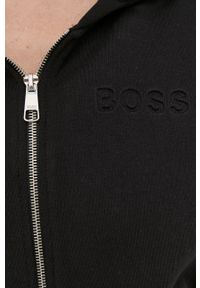 BOSS - Boss Bluza damska kolor czarny z kapturem gładka. Typ kołnierza: kaptur. Kolor: czarny. Materiał: włókno. Wzór: gładki