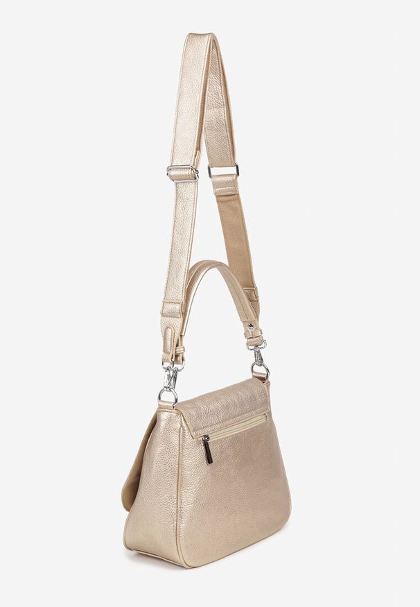Born2be - Złota Torebka Listonoszka z Imitacji Zamszu z Rączką i Paskiem Malanira. Kolor: złoty. Materiał: zamszowe. Styl: elegancki, casual