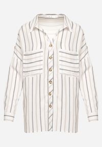 Born2be - Beżowo-Szara Bawełniana Koszula Oversize w Paski Filalira. Okazja: na co dzień. Typ kołnierza: dekolt w serek, kołnierzyk klasyczny. Kolor: beżowy. Materiał: bawełna. Długość rękawa: długi rękaw. Długość: długie. Wzór: paski. Styl: klasyczny, elegancki, casual #5
