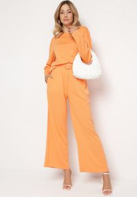 Born2be - Pomarańczowy Komplet z Spodnie Prostymi Nogawkami i Bluzka z Paskiem Carenesa. Kolor: pomarańczowy #3