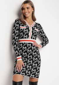 Born2be - Czarno-Biała Sweterkowa Sukienka Mini Paixdas. Kolor: czarny. Materiał: tkanina, dzianina. Długość rękawa: długi rękaw. Długość: mini