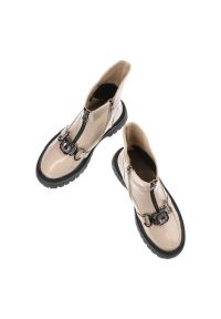 Beżowe Botki S.Barski Modne Buty Damskie. Zapięcie: klamry. Kolor: beżowy. Materiał: skóra ekologiczna. Obcas: na platformie. Styl: elegancki #5