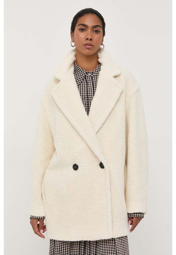 Liviana Conti płaszcz kaszmirowy kolor beżowy przejściowy dwurzędowy. Kolor: beżowy. Materiał: kaszmir. Styl: klasyczny