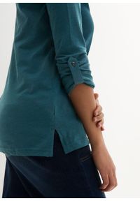 bonprix - Bluzka z plisą guzikową z czystej bawełny organicznej. Typ kołnierza: dekolt w serek. Kolor: niebieski. Materiał: bawełna. Długość rękawa: długi rękaw. Długość: długie #2