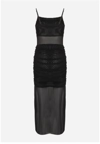 Renee - Czarna Koktajlowa Eteryczna Sukienka z Transparentnymi Elementami Dioreisis. Kolor: czarny. Materiał: wiskoza, materiał. Długość rękawa: na ramiączkach. Wzór: gładki. Styl: wizytowy. Długość: midi #5