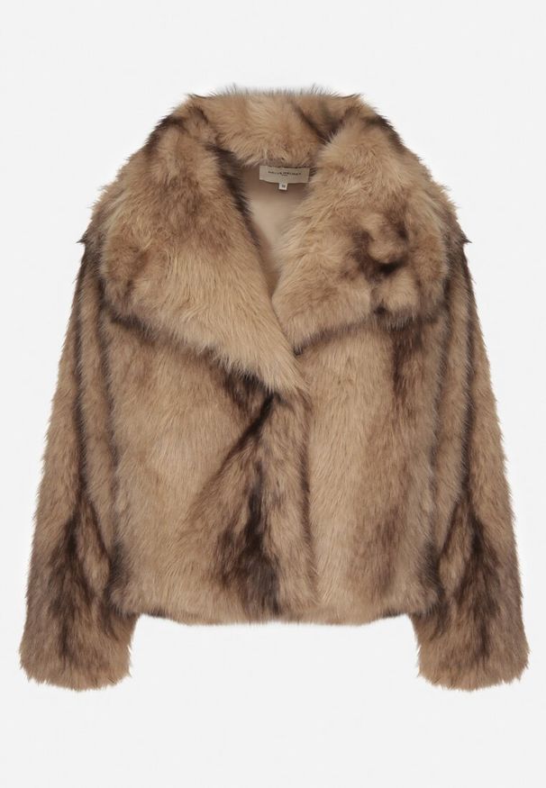 Born2be - Beżowa Kurtka Futrzana z Szerokim Kołnierzem Ditene. Okazja: na co dzień, na randkę. Kolor: beżowy. Materiał: futro. Styl: casual