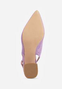 Born2be - Fioletowe Ażurowe Sandały Vices na Obcasie Bez Pięty ze Skórzaną Wkładką Iffilissea. Okazja: na co dzień. Zapięcie: sprzączka. Kolor: fioletowy. Materiał: skóra. Wzór: ażurowy. Obcas: na obcasie. Styl: casual, elegancki. Wysokość obcasa: średni #6