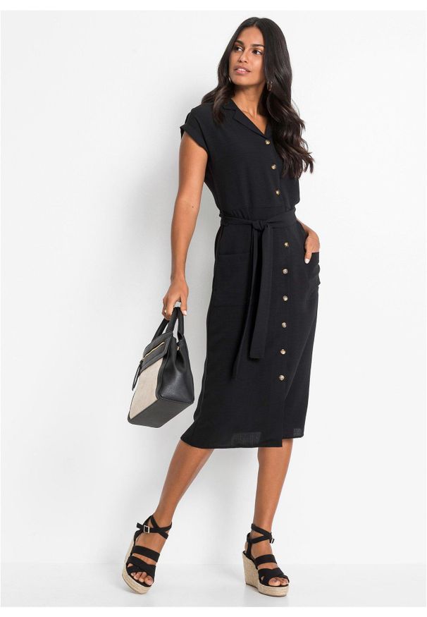 bonprix - Sukienka koszulowa. Kolor: czarny. Typ sukienki: koszulowe