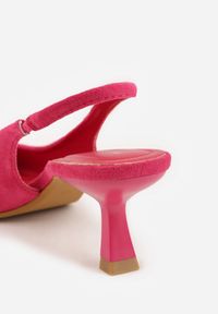 Renee - Fuksjowe Czółenka Slingback VICES na Kaczuszce Anatera. Okazja: na co dzień. Zapięcie: bez zapięcia. Kolor: różowy. Materiał: zamsz, jeans. Obcas: na szpilce. Styl: casual, elegancki. Wysokość obcasa: średni #8