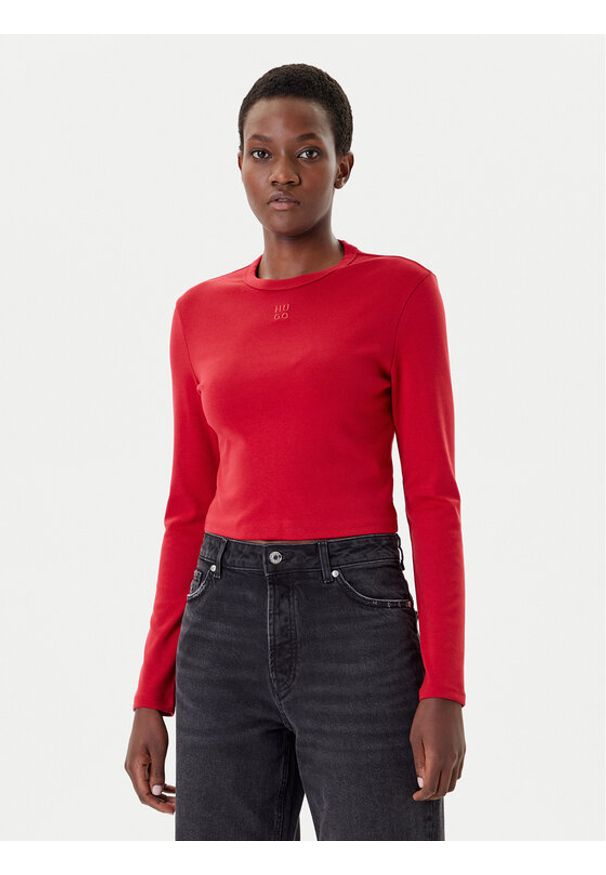 Hugo - HUGO Bluzka Dafilomena_3 50518378 Czerwony Slim Fit. Kolor: czerwony. Materiał: bawełna