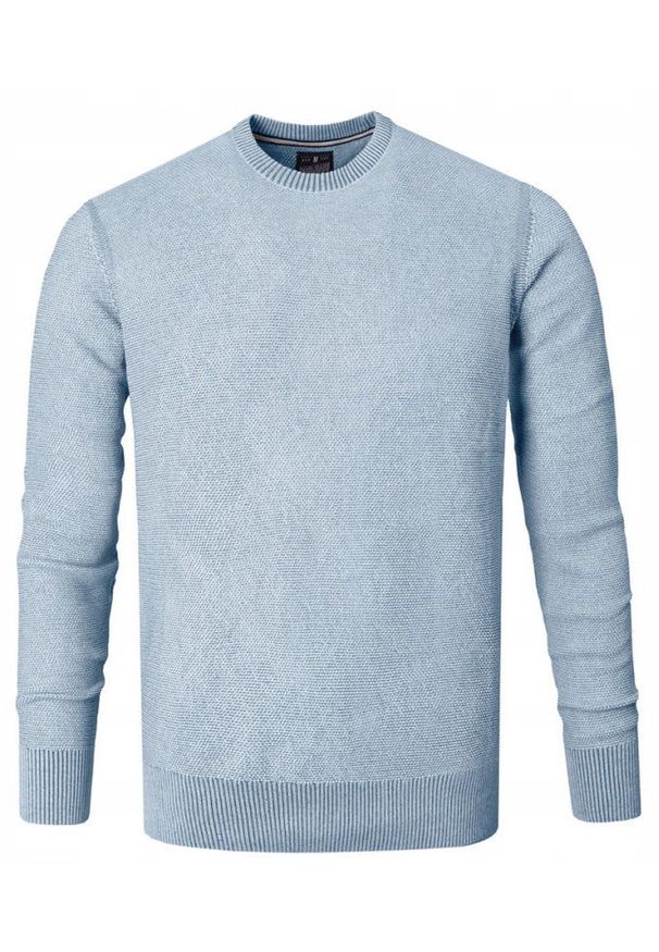 Męski Sweter Bawełniany, Delikatna Faktura Materiału - Pako Jeans - Niebieski. Kolor: niebieski. Materiał: bawełna. Styl: elegancki, klasyczny