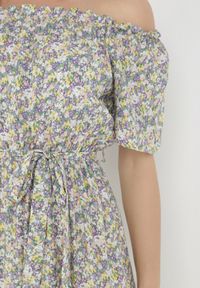 Born2be - Fioletowo-Żółta Sukienka z Bawełny Thesamia. Kolor: fioletowy. Materiał: bawełna. Wzór: nadruk, kwiaty. Długość: maxi #6