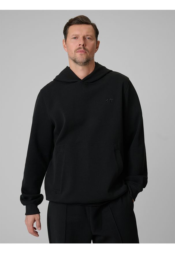 4f - 4F Bluza dresowa regular z kapturem męska - czarna L. Okazja: na co dzień. Typ kołnierza: kaptur. Kolor: czarny. Materiał: dresówka. Styl: klasyczny, casual, sportowy