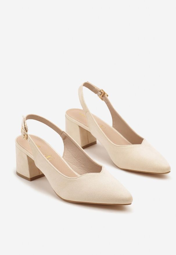 Renee - Beżowe Sandały Vices na Słupku Slingback ze Skórzaną Wkładką Ciaravien. Okazja: na co dzień. Zapięcie: sprzączka. Kolor: beżowy. Materiał: skóra. Obcas: na słupku. Styl: elegancki, casual, klasyczny