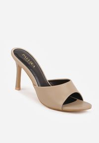 Born2be - Ciemnobeżowe Klapki na Szpilce w Klasycznym Stylu Vilinesha. Okazja: na co dzień. Kolor: beżowy. Materiał: jeans. Obcas: na szpilce. Styl: klasyczny #7