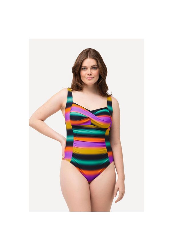 ULLA POPKEN - Damski Kostium kąpielowy cieniowanie miękkie miseczki drapowanie. Kolekcja: plus size. Kolor: czarny. Materiał: elastan, poliamid, materiał