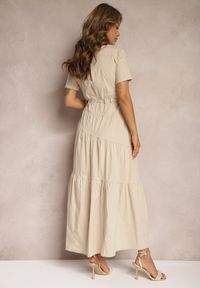 Renee - Beżowa Bawełniana Sukienka o Rozkloszowana Zwężana w Talii Nenefia. Kolor: beżowy. Materiał: bawełna. Sezon: lato #4