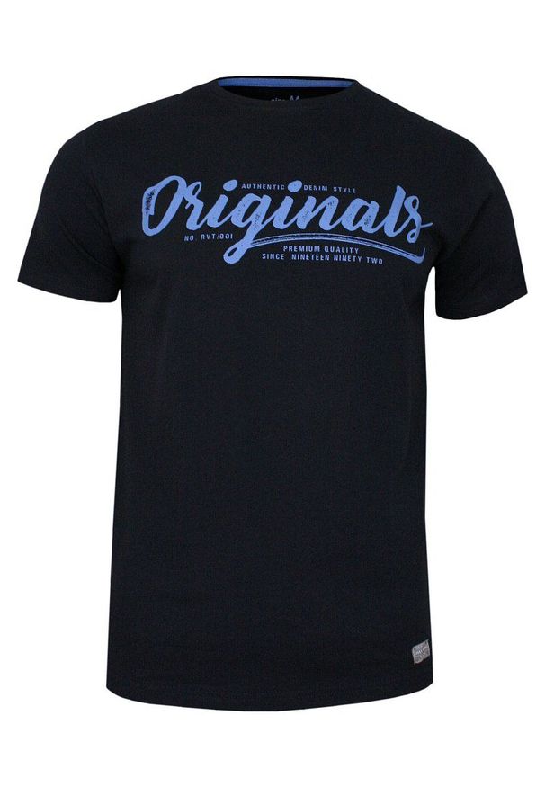 Niebieski t-shirt Just Yuppi z krótkim rękawem, na co dzień, z napisami