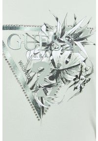 Guess t-shirt damski kolor zielony. Kolor: zielony. Materiał: bawełna. Długość rękawa: krótki rękaw. Długość: krótkie. Styl: klasyczny #2