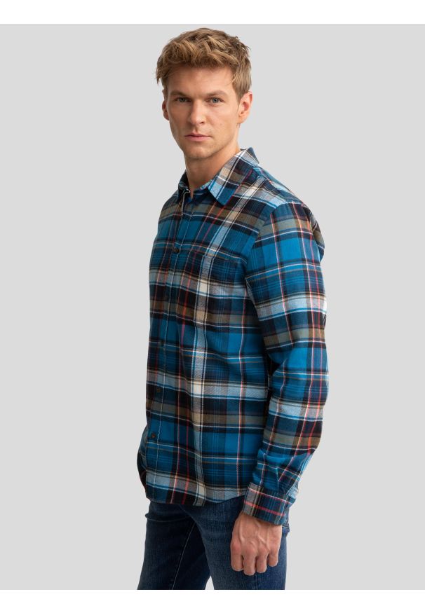 Big-Star - Koszula męska flanelowa w kratę niebieska Fileso 401. Kolor: niebieski. Materiał: jeans, bawełna, skóra. Długość rękawa: długi rękaw. Długość: długie. Sezon: jesień. Styl: elegancki, klasyczny