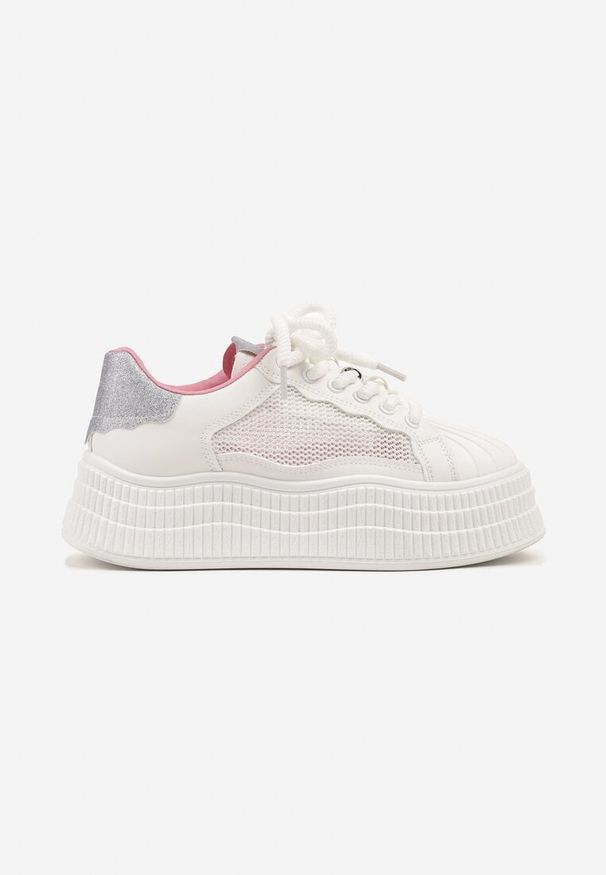 Born2be - Biało-Fioletowe Sneakersy na Grubej Podeszwie z Tłoczeniem Elliliana. Okazja: na co dzień. Kolor: biały. Materiał: jeans