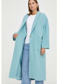 AMERICAN VINTAGE - American Vintage płaszcz damski kolor turkusowy przejściowy. Kolor: turkusowy. Styl: vintage #5
