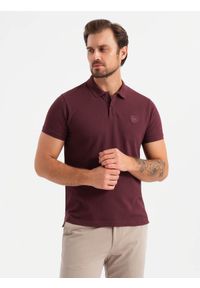 Ombre Clothing - Komplet męskich bawełnianych t-shirtów polo BASIC – biały/bordowy/ciemnoniebieski V4 - Rozmiar: S. Typ kołnierza: polo. Kolor: czerwony. Materiał: bawełna. Wzór: haft. Styl: klasyczny, sportowy #7