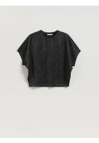 Reserved - T-shirt z metalizowaną nicią - czarny. Kolor: czarny. Materiał: dzianina