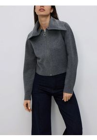 Reserved - Sweter z zapięciem na zamek - ciemnoszary. Kolor: szary. Materiał: dzianina, wełna