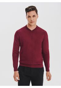 Pako Lorente - PAKO LORENTE - Bordowy sweter męski v-neck. Kolor: czerwony. Materiał: bawełna. Sezon: jesień #1
