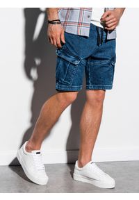 Ombre Clothing - Krótkie spodenki męskie jeansowe W220 - ciemny jeans - M. Okazja: na co dzień. Materiał: jeans. Długość: krótkie. Sezon: wiosna, lato. Styl: casual #3