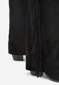 Renee - Czarne Kozaki Kowbojki na Stożku z Cholewką Imitującą Nogawkę z Frędzlami Monettea. Kolor: czarny. Materiał: jeans. Szerokość cholewki: normalna. Obcas: na stożku #6