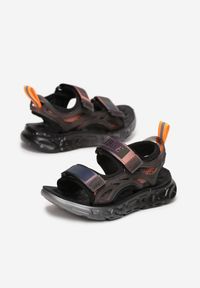 Born2be - Czarno-Pomarańczowe Sandały Dephede. Zapięcie: rzepy. Kolor: czarny. Materiał: materiał. Wzór: aplikacja