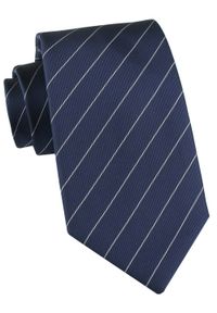 Elegancki Krawat Chattier - Granatowy w Prążek. Kolor: niebieski. Materiał: tkanina. Wzór: prążki. Styl: elegancki #1