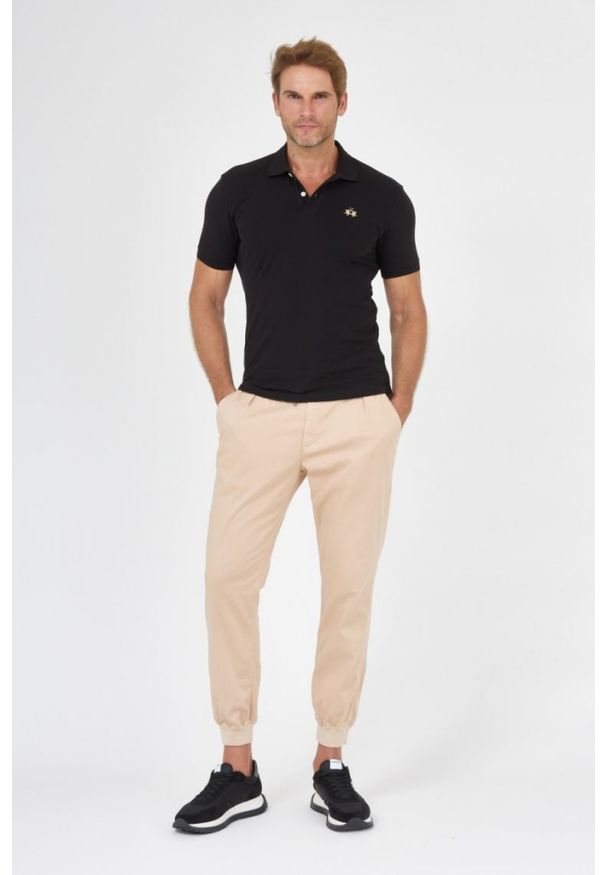 La Martina - LA MARTINA Czarna męska koszulka polo z małym logo, Rozmiar XXL. Typ kołnierza: polo. Kolor: czarny