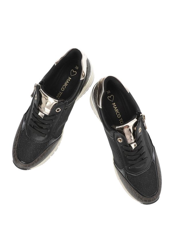 Czarne Sneakersy Marco Tozzi Eleganckie Obuwie Damskie Na Koturnie. Kolor: czarny. Obcas: na koturnie