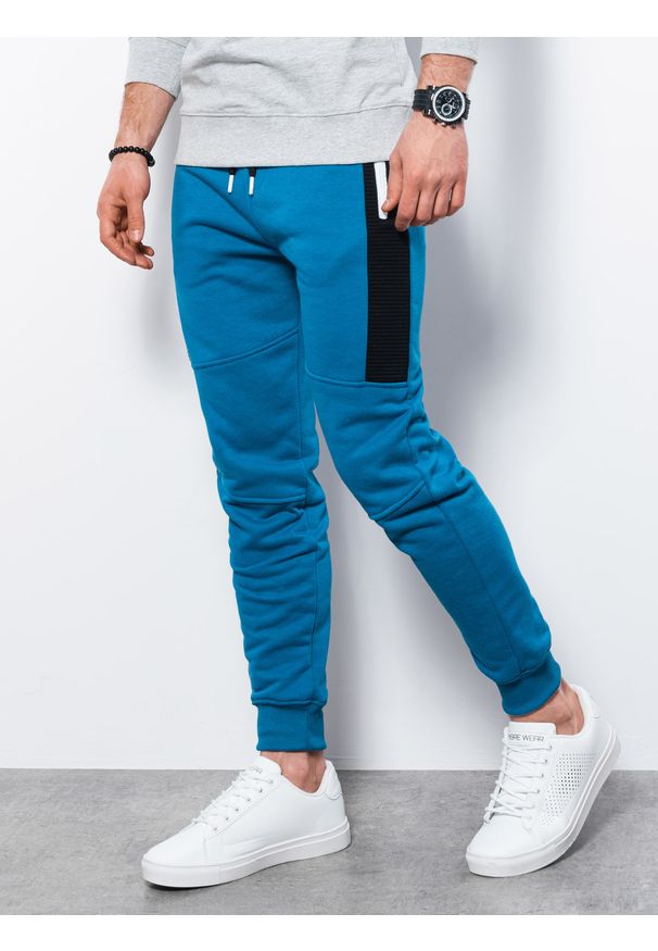 Ombre Clothing - Spodnie męskie dresowe joggery P903 - niebieskie - XXL. Kolor: niebieski. Materiał: dresówka
