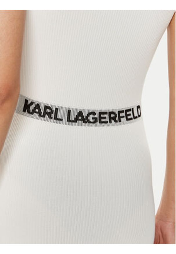 Karl Lagerfeld - KARL LAGERFELD Sukienka letnia 245W1332 Biały Slim Fit. Typ kołnierza: dekolt w karo. Kolor: biały. Materiał: wiskoza, syntetyk. Sezon: lato