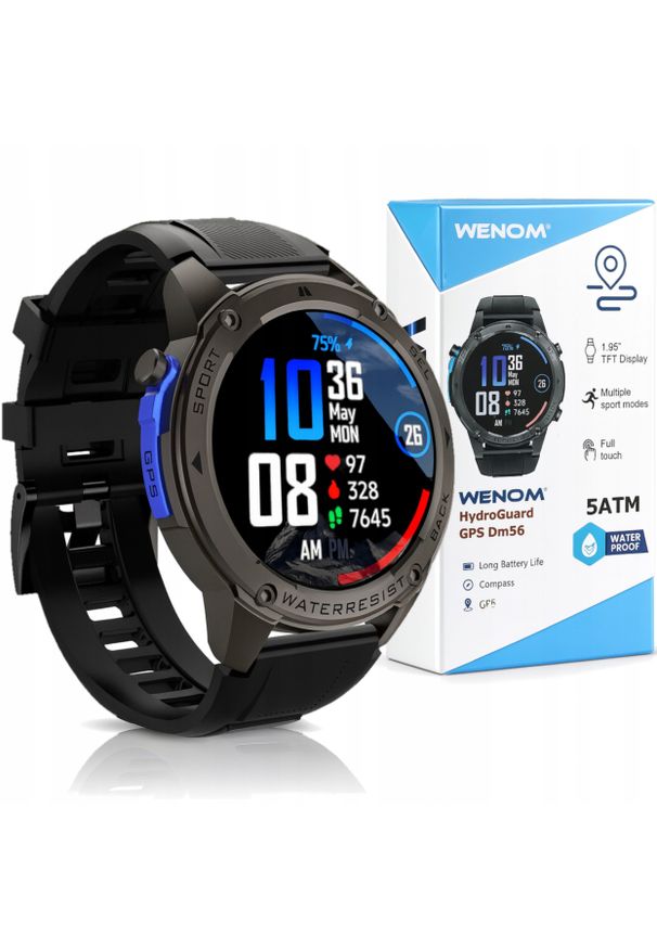 Smartwatch Wenom Smartwatch Wenom DM56 Sportowy Męski Damski GPS Wodoodporny PL Pływanie. Rodzaj zegarka: smartwatch. Styl: sportowy