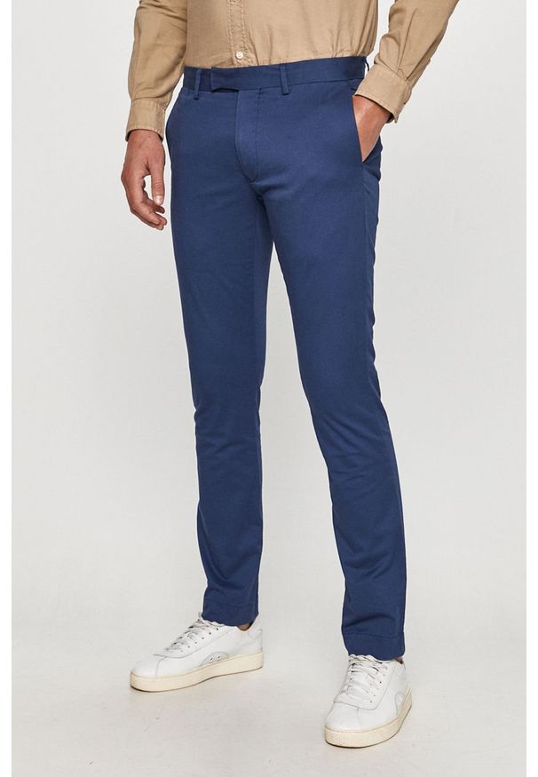 Polo Ralph Lauren - Spodnie. Kolor: niebieski. Materiał: tkanina, bawełna, elastan. Wzór: gładki