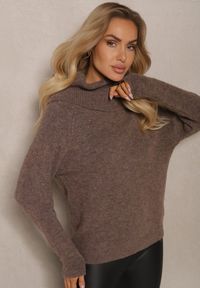 Renee - Brązowy Golf z Wełną Wiskozą i Wywiniętym Dekoltem Hedita. Okazja: na co dzień. Typ kołnierza: golf. Kolor: brązowy. Materiał: wełna, wiskoza. Styl: klasyczny, casual #5