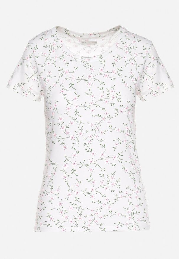 Born2be - Biały T-shirt z Bawełny w Kwiaty Savilisse. Okazja: na co dzień. Kolor: biały. Materiał: bawełna. Wzór: kwiaty. Styl: klasyczny, casual