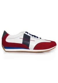 Faber - Biało-czerwono-granatowe obuwie sportowe, sneakers T140. Kolor: wielokolorowy, niebieski, biały, czerwony. Materiał: skóra. Styl: sportowy
