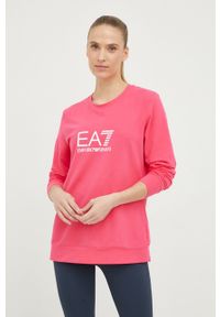 EA7 Emporio Armani bluza damska kolor fioletowy. Okazja: na co dzień. Kolor: fioletowy. Wzór: nadruk. Styl: casual