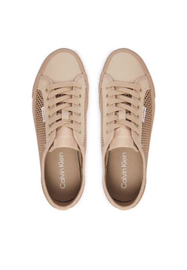 Calvin Klein Sneakersy Vulc Flatf Lace Up Lin Mesh HW0HW02971 Beżowy. Kolor: beżowy. Materiał: materiał
