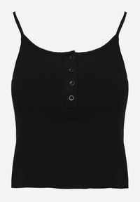 Renee - Czarny Prążkowany Top na Ramiączkach z Bawełny z Guzikami Bernesa. Okazja: na co dzień. Kolor: czarny. Materiał: prążkowany, bawełna. Długość rękawa: na ramiączkach. Styl: casual #3