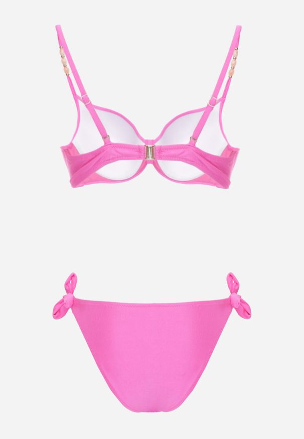 Born2be - Fuksjowe Bikini Biustonosz z Koralikami i Kokardą i Wiązane Figi Kąpielowe Raicine. Kolekcja: plus size. Kolor: różowy. Długość: długie